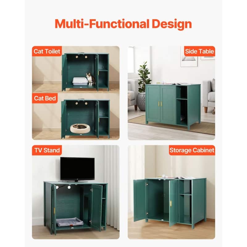 Dark Green P2 Particle Board Cat Litter Cabinet with Drawer and Power - 41.34 × 26.77 × 34.84 inch