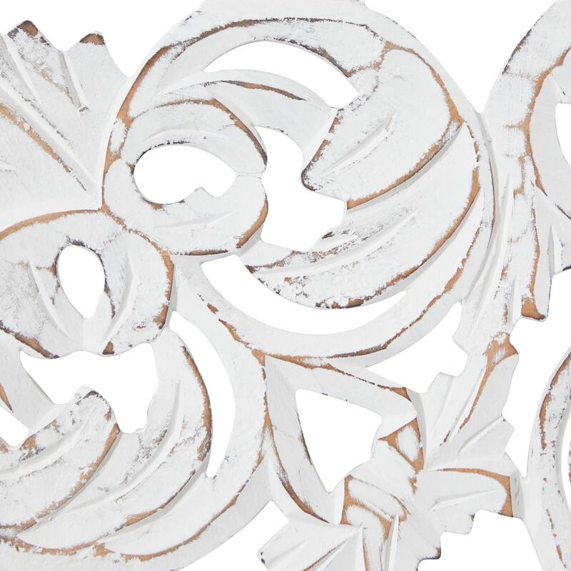 Wooden Floral Handmade Intricately Carved Wall Decor - Set of 3 White - Roche River Decor