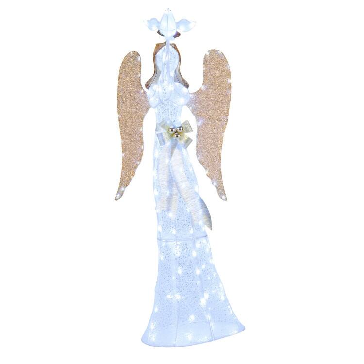 White-Gold Metal Tinsel 3D Lighted Halo Angel Christmas Decoration with 150 LED Lights - 23.5" x 12" x 5.5 ft