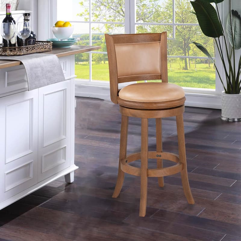 Augusta Wood Indoor Swivel Barstool - Chestnut Wire-Brush - Bar Height - 29-32 in.