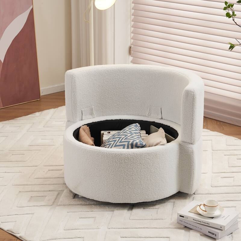 Teddy Fabric Swivel Storage Chair With Back Cushion