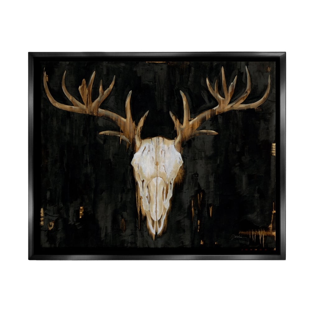 Stupell Deer Antlers Skull Dark Rustic Framed Floater Canvas Wall Art by Liz Jardine