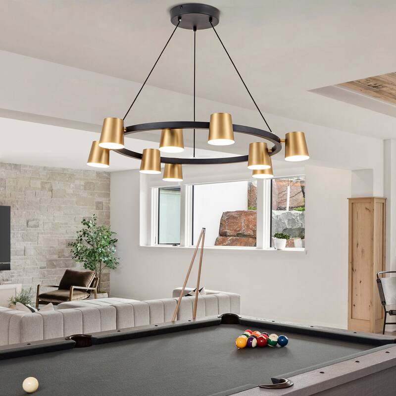 9-Light Wagon Wheel Chandelier Black and Gold Chandelier - N/A