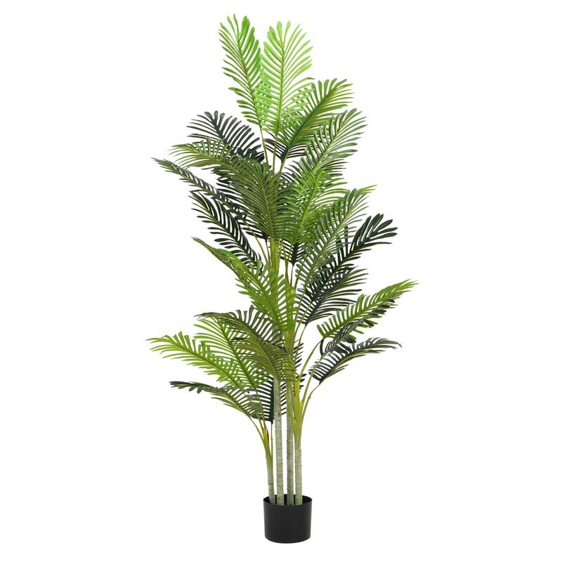 Roomfitters 78.5'' Artificial Palm Tree Set of 2, Tall Faux Indoor Plants with Black Plastic Pots for Home Decor, Green