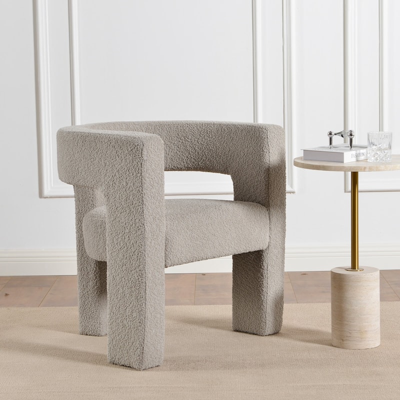 KINWELL 28" W Boucle Upholstered Square Armchair Sherpa Side Chair