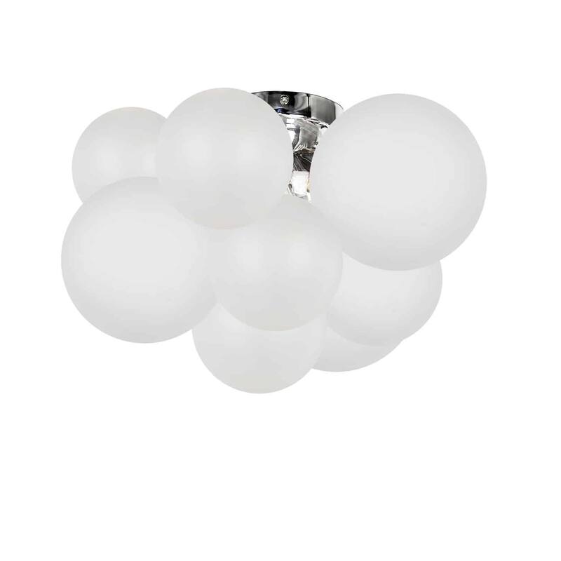 Modern Flush Mount Light - 3 Light Ceiling Fixture Polished Chrome Frosted Glass Shade - 14.5