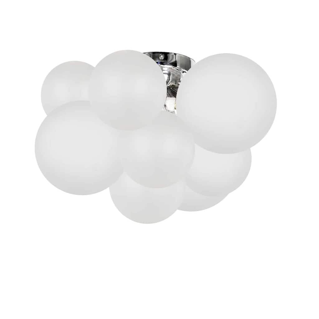 Modern Flush Mount Light - 3 Light Ceiling Fixture Polished Chrome Frosted Glass Shade - 14.5
