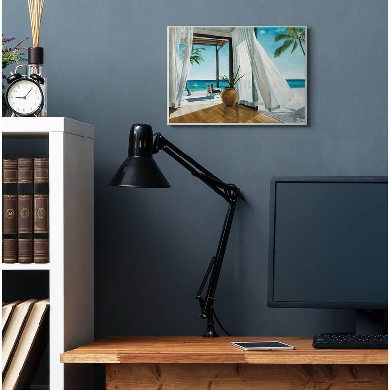 Stupell Beach Resort Sea Ocean Landscape Painting Wood Wall Art