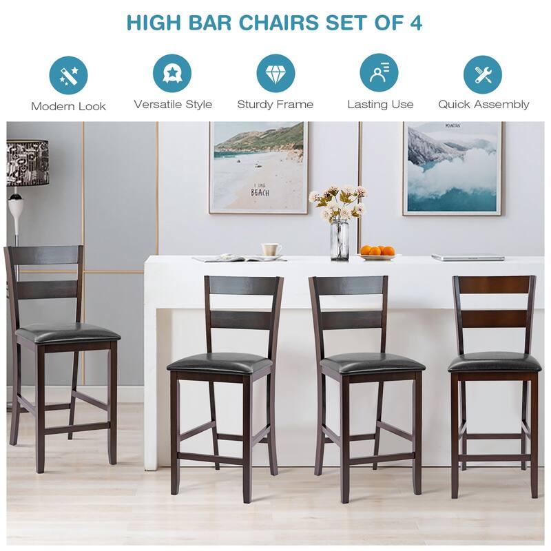 Costway 4-Pieces Bar Stools Counter Height Chairs w/ PU Leather Seat - See Details