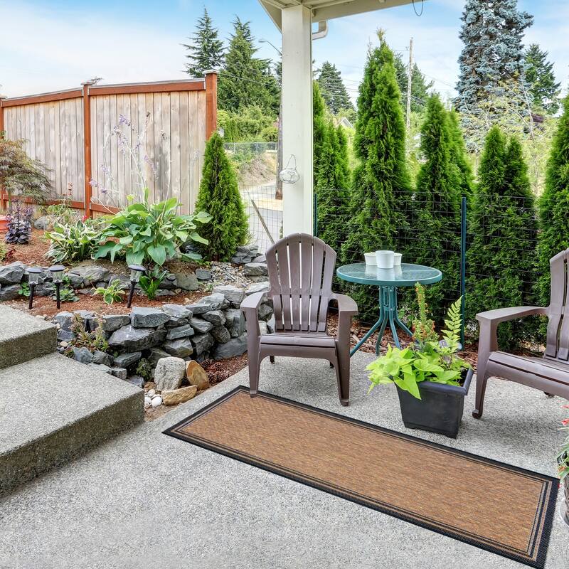 Gertmenian Paseo Soroa Havana Brown/Black Classic Border Flatweave Indoor/ Outdoor Area Rug