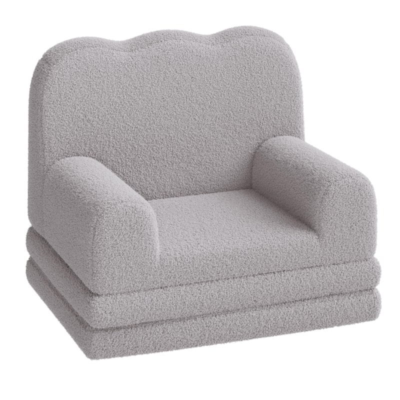 Kids Couch, 2-in-1 Convertible Teddy Fleece Fabric Toddler Sofa Chair - Grey