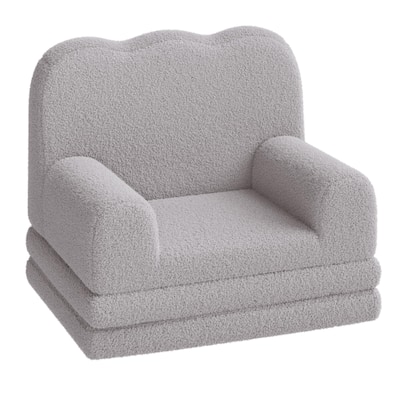 Kids Couch, 2-in-1 Convertible Teddy Fleece Fabric Toddler Sofa Chair