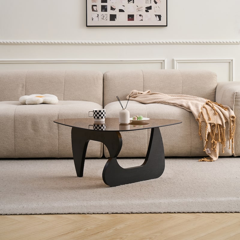 Farmhouse Glass Top Small Coffee Tables, Wood Center Table - Brown+Black(43.3")