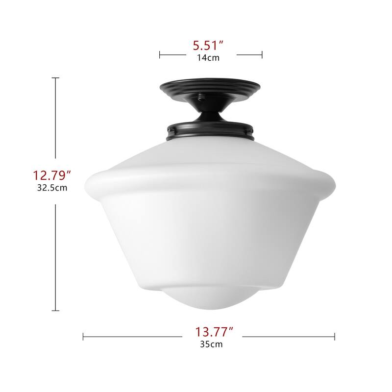 Modern Black 1-Light Semi Flush Mount Ceiling Light Fixture with Opal Glass Shade
