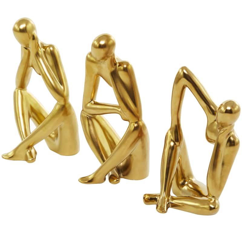 Porcelain Ceramic People Sitting Thinker Decorative Sculpture - Set of 3 Gold - CosmoLiving by Cosmopolitan