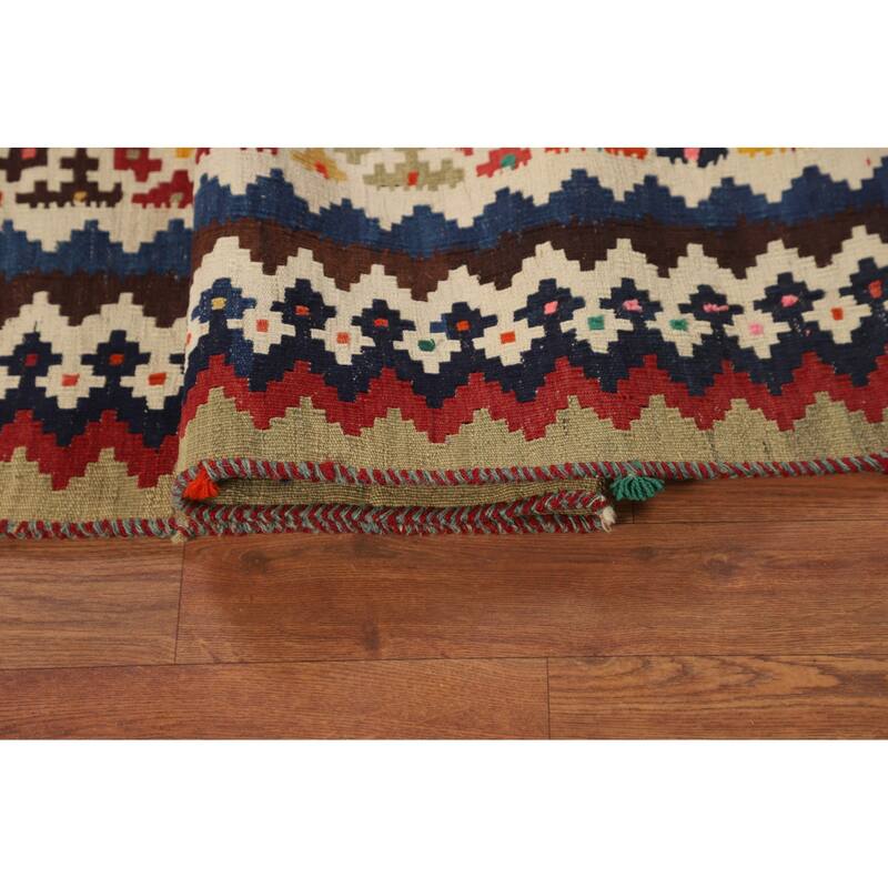 Red Kilim Qashqai Persian Vintage Rug Flatweave Geometric Wool Carpet - 5'4"x 7'7"