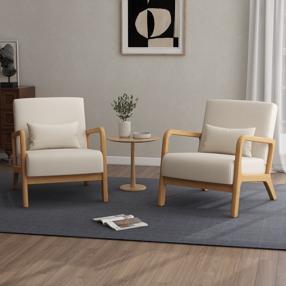 2 Set Scandinavian Upholstered Leather Corduroy Lounge Arm Chair with Pillow - Set of 2