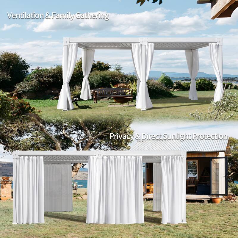 Cozywor Adjustable Louvered Roof Aluminum Pergola with Net Curtain