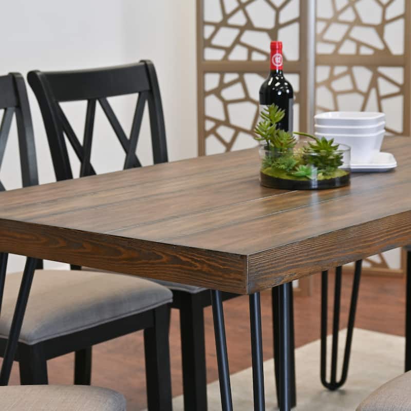 Roundhill Furniture Arroyo 5-Piece Dining Set, Hairpin Dining Table with 4 Cross-back Chairs, Rich Black