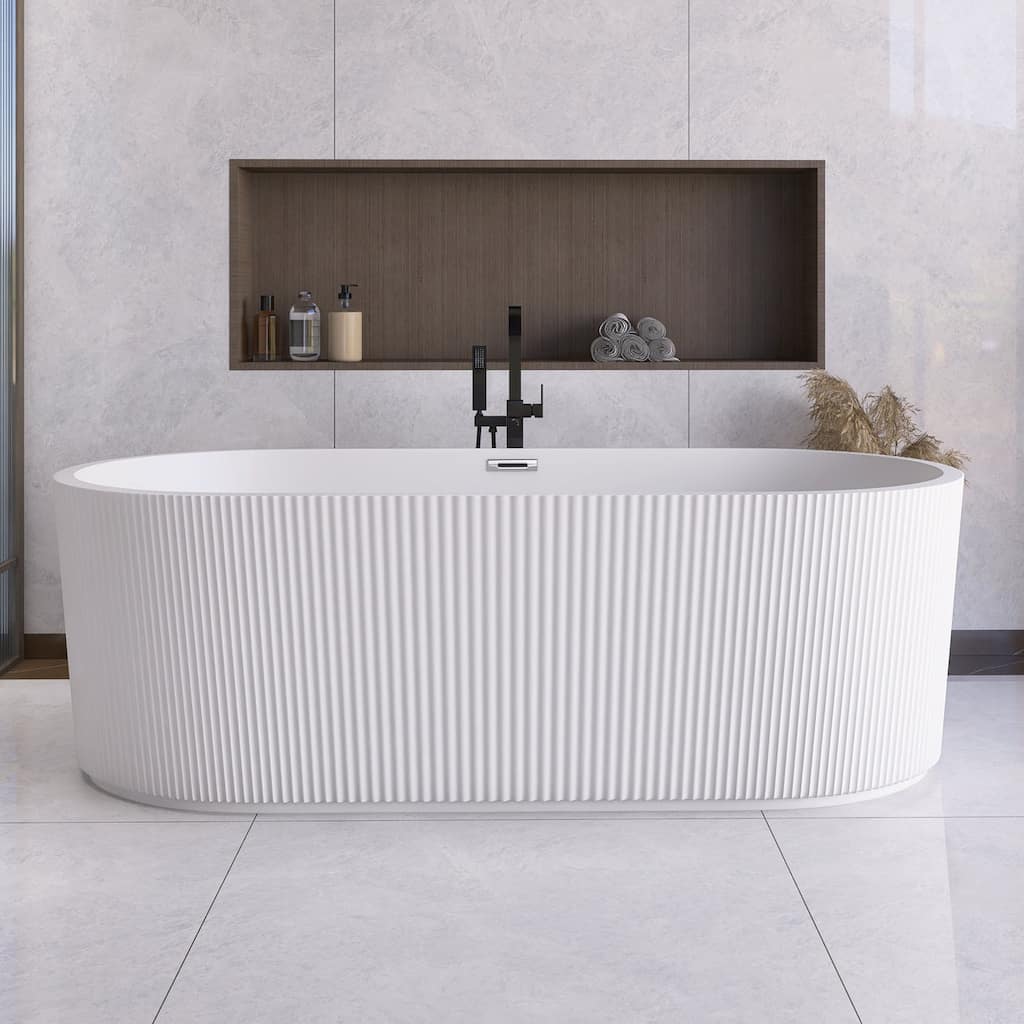 Acrylic Freestanding Flatbottom Soaking Bathtub in Glossy White