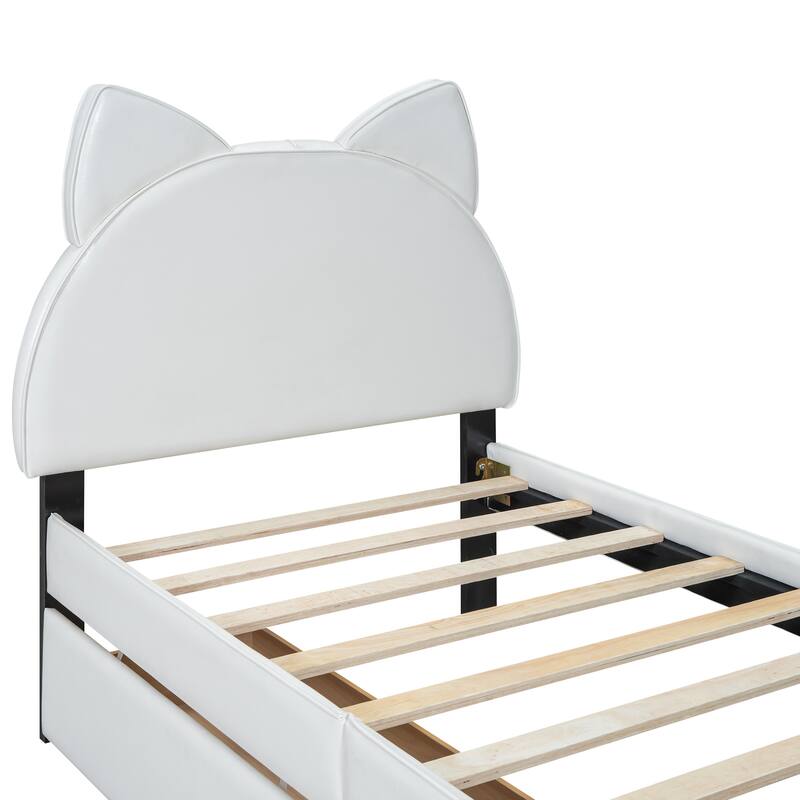 Upholstered Platform Bed with Cute Headboard and 2 Drawers