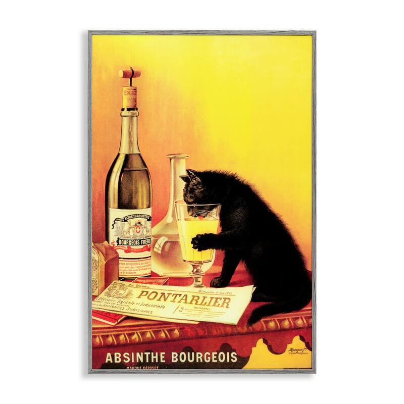 Stupell Vintage Cat & Absinthe Framed Giclee Art Design By Marcus Jules - 20 x 30 - Grey