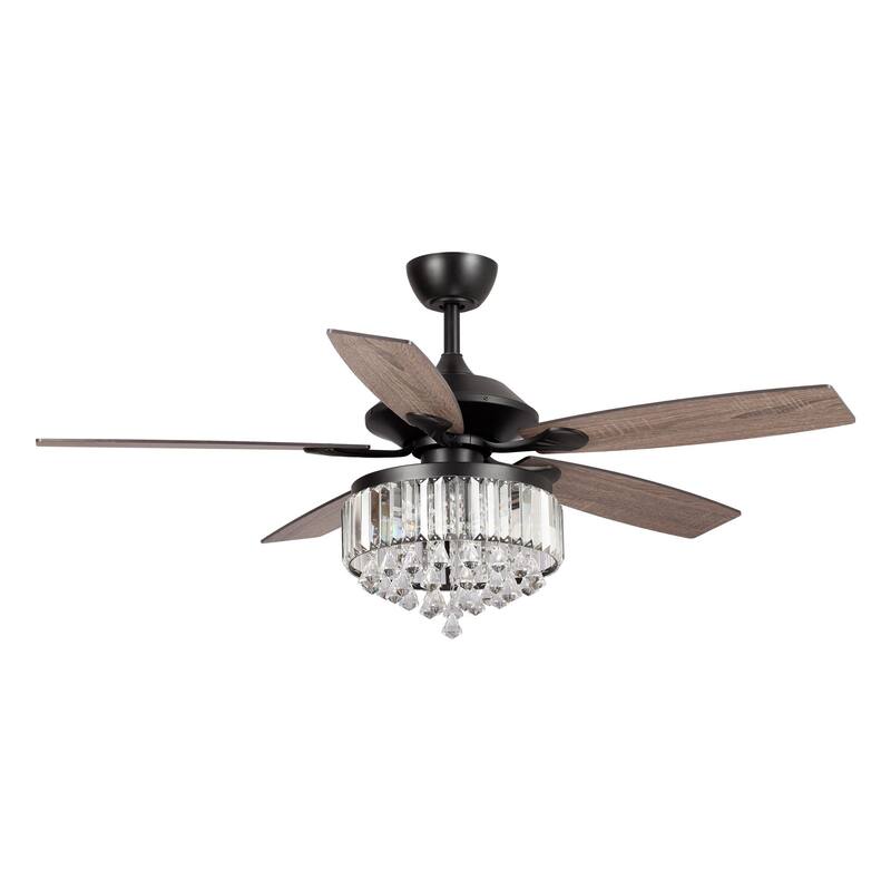 52" Industrial Wood 5-blade Crystal Ceiling Fan with Remote