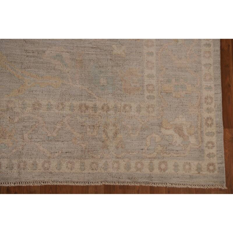 Floral Oushak Turkish Rug Hand-knotted Grey Wool Carpet - 9'1"x 12'0"
