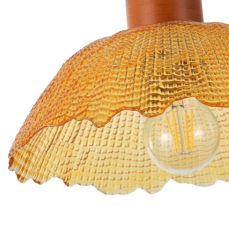 Modern 1 Light Amber Glass Pendant Light Electroplated Brass Ceiling Fixture