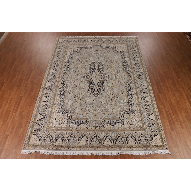 Traditional Grey Kashan Turkish Area Rug Machine Made Floral Carpet - 9'9" x 12'11"
