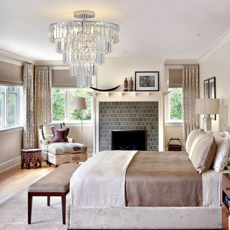 Crystal Chandeliers,5-Tier Round Semi Flush Mount Chandelier Light Fixture, Large Contemporary Luxury Ceiling Lighting