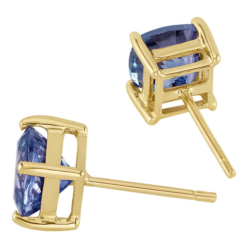 14k Yellow Gold Tanzanite Stud Earrings 2 ct Cushion Shape