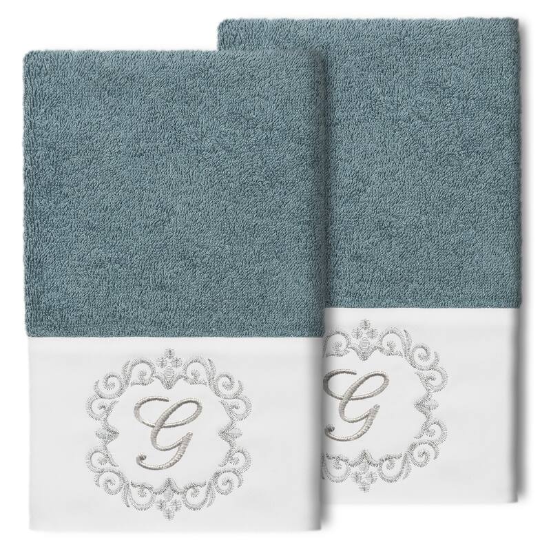 Authentic Hotel and Spa 100% Turkish Cotton Monica 2PC Embellished Hand Towel Set - G - Teal