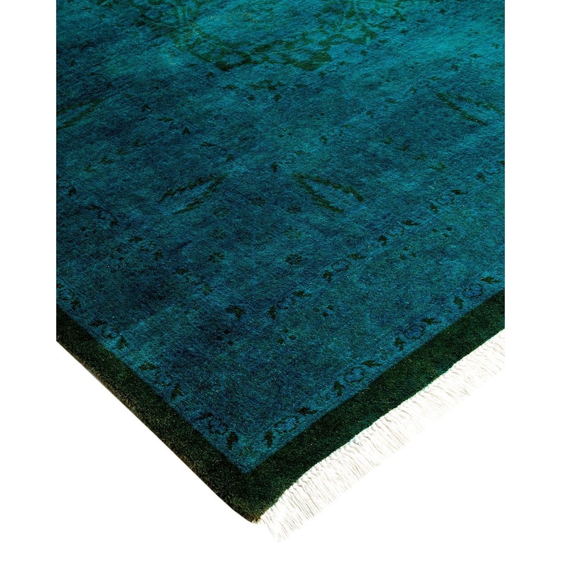 Overton Hand Knotted Wool Vintage Inspired Modern Contemporary Overdyed Green Area Rug - 8' 2" x 14' 5"