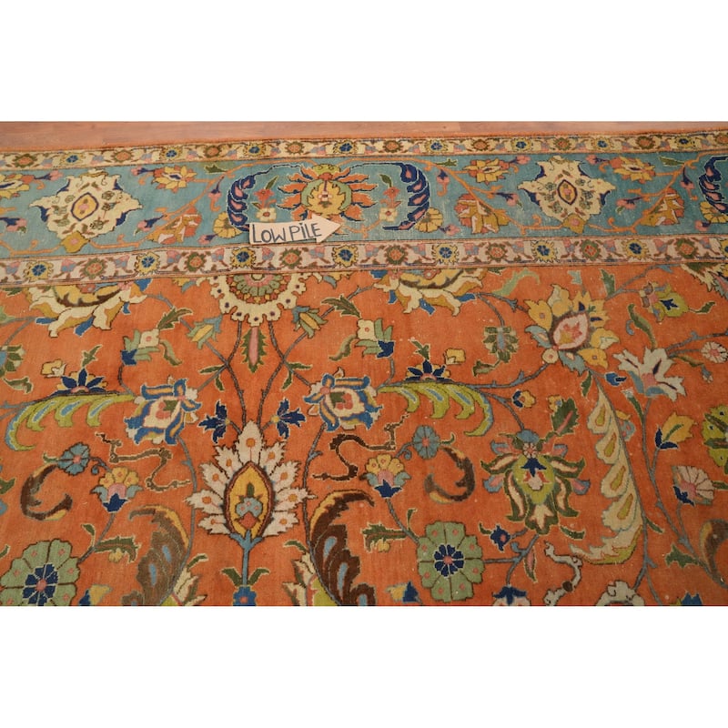 Hand Knotted Oriental 100% Wool Carpet Traditional Floral Oranges & Rust Tabriz Area Rug - 12' 8'' X 9' 3''