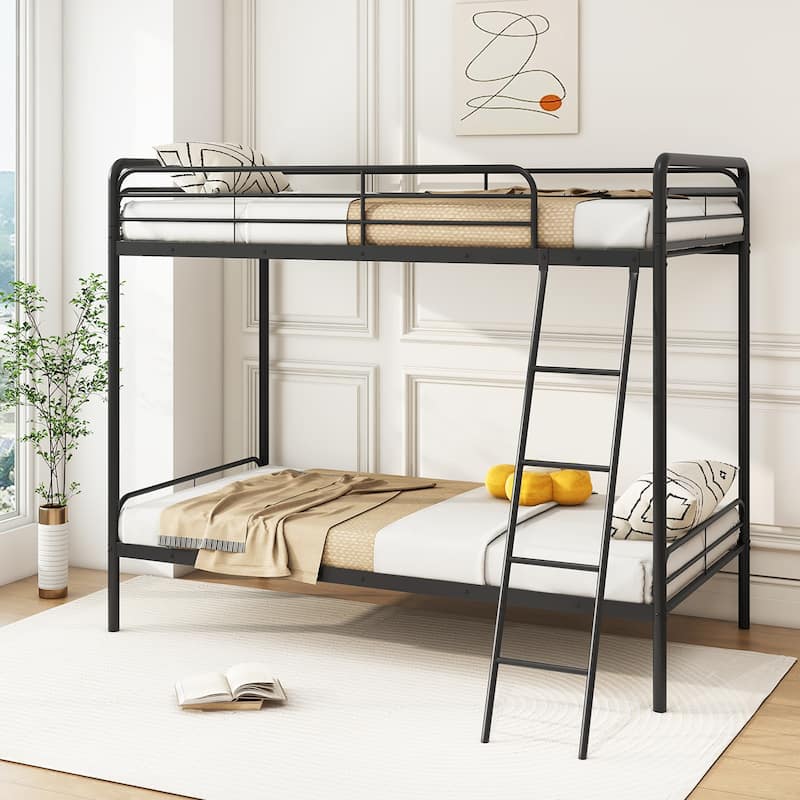 Gymax Twin Over Twin Bunk Bed Heavy Duty Metal Bunk Bed w/ Ladder - Black - Twin