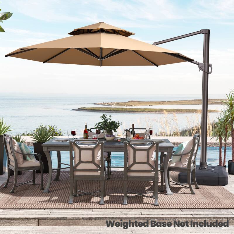 10 FT x 13 FT Outdoor Luxury Solar LED Patio Cantilever Umbrella With Base