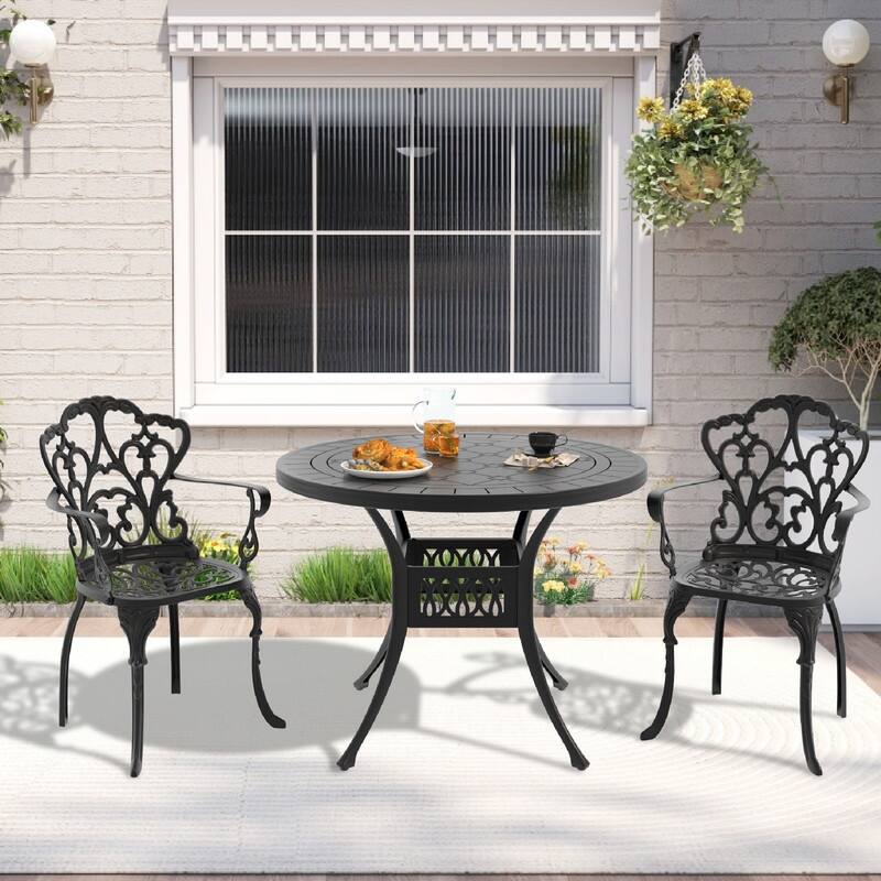 3/5 Piece Cast Aluminum Outdoor Dining Set with 39.37 in. Round Table and Seat Cushions