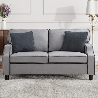 56 Inches Modern Mid Century Linen Upholstered Fabric 2-Seat Sofa ...