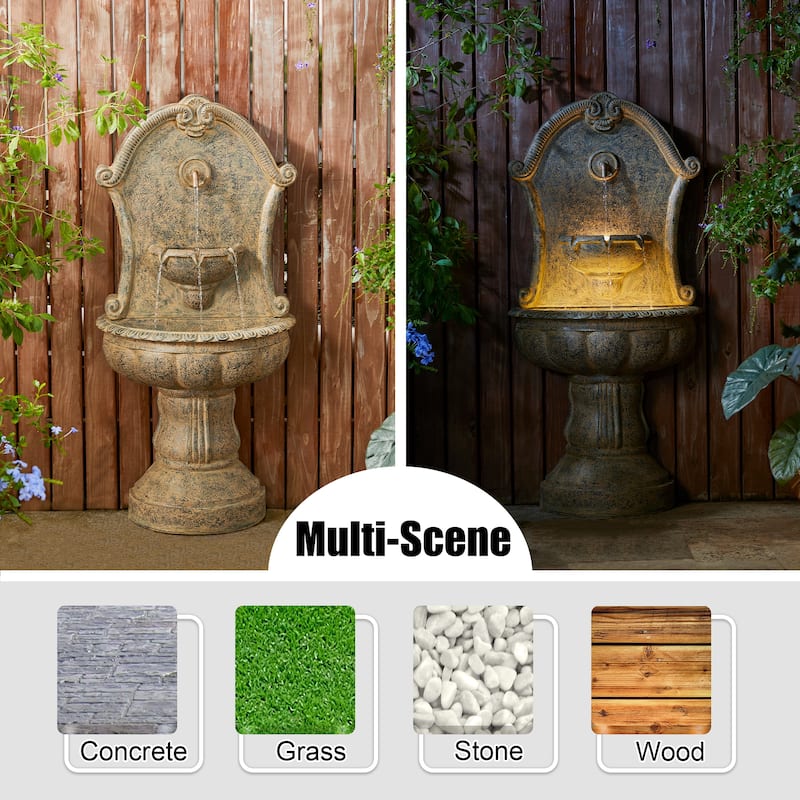 Glitzhome 49''H Oversized Faux Granite Multi-tiered Pedestal Outdoor Floor Fountain