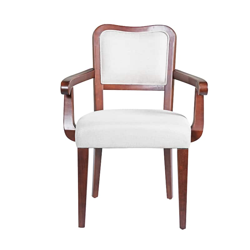 Modern Fabric Dining Armchair with Walnut Finish, Upholstered Arms and Hardwood Frame, for Dining Room or Kitchen, Set of 2