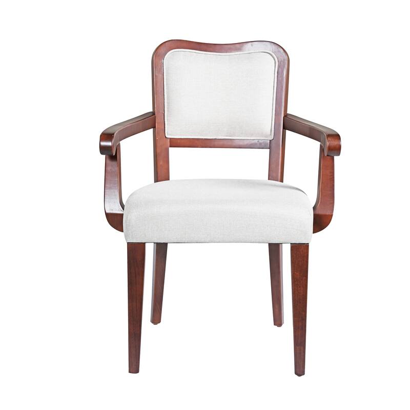 Upholstered Dining Chairs Set of 2 -Traditional Armchairs with Curved Lines, Solid Hardwood Frame & Padded Armrests