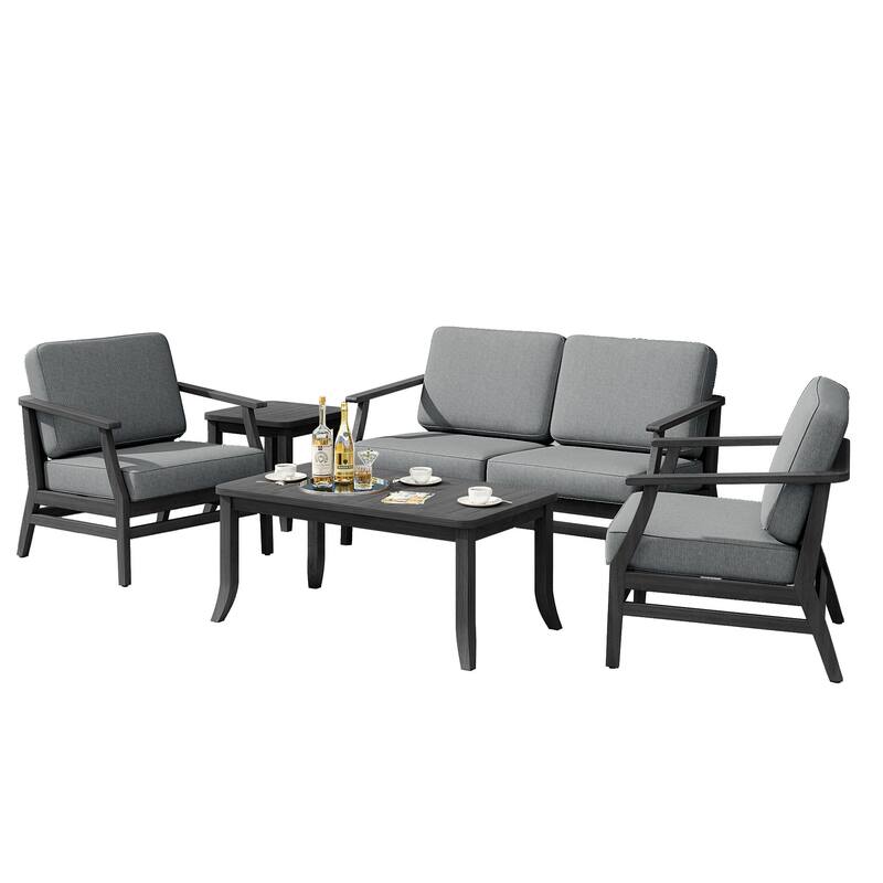 Teak Outdoor Patio Seating Set with Loveseat, Chairs and Tables (5-Piece)