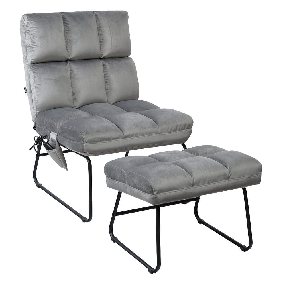 Velvet Massage Recliner with Ottoman Remote Control Adjustable Vibrations