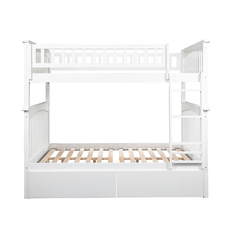 AFI Columbia Full over Full Size Bunk Bed with Bed Drawers and Charging Station in White