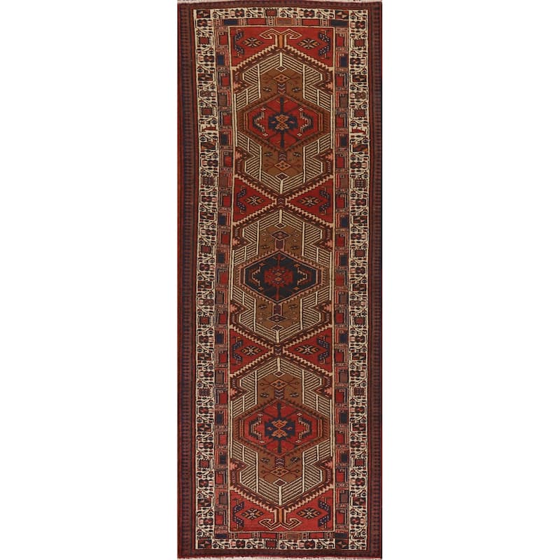 Ardebil Persian Vintage Runner Rug Hand-Knotted Wool Carpet - 3'6"x 10'8"