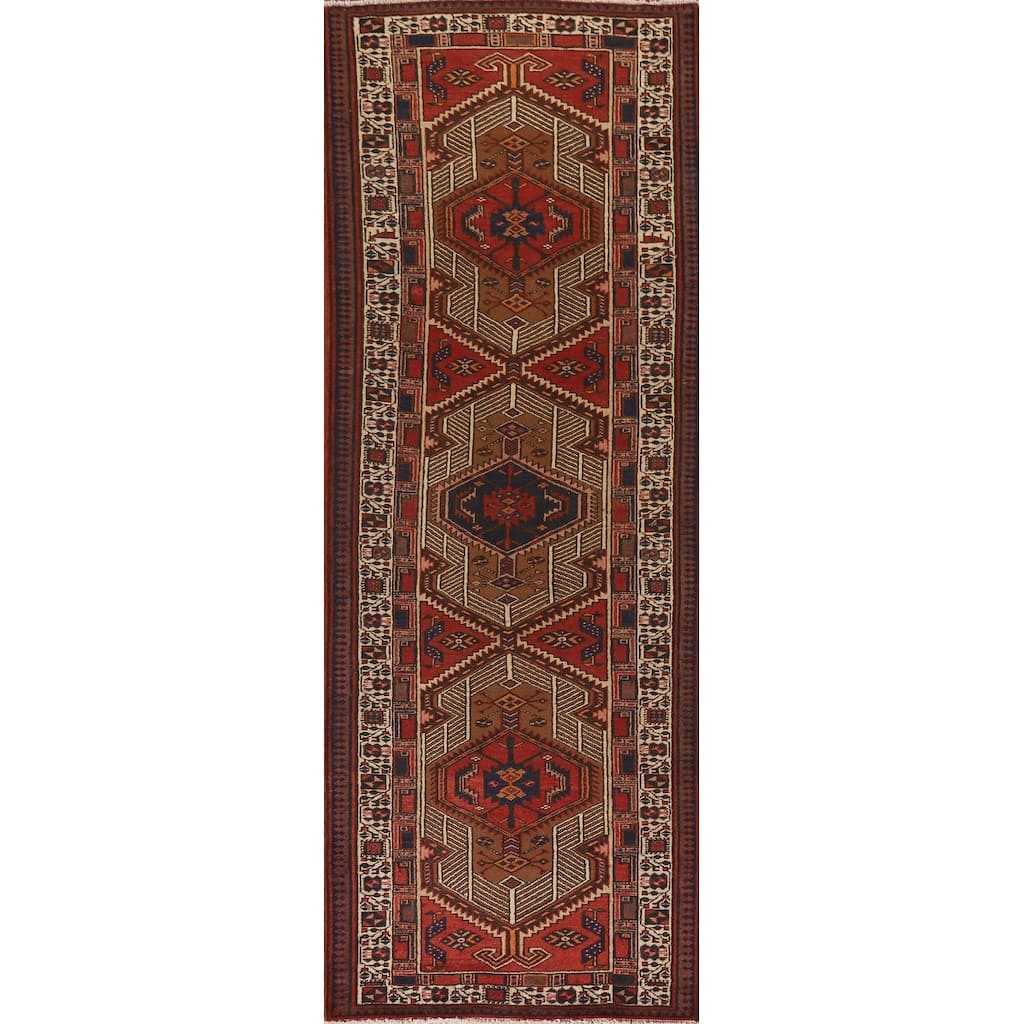 Ardebil Persian Vintage Runner Rug Hand-Knotted Wool Carpet - 3'6"x 10'8"
