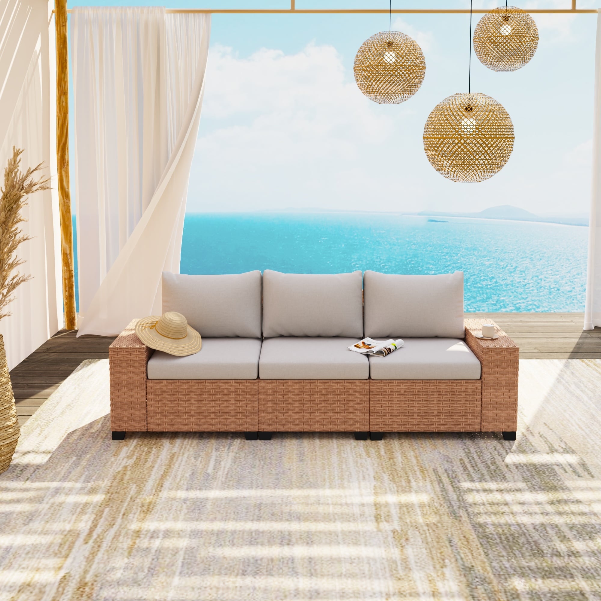 Outdoor 3-Seater Sofa with Soft Cushion and Wider Armrest Weather-Resistant
