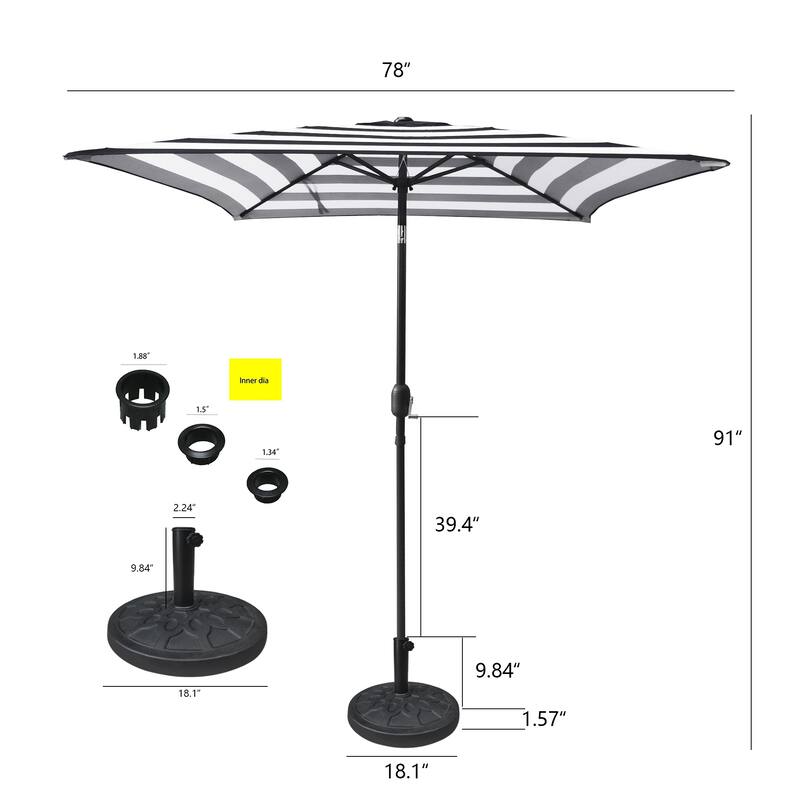 6.5ft Square Black/White Stripe Color Market Umbrella with Stand/Base