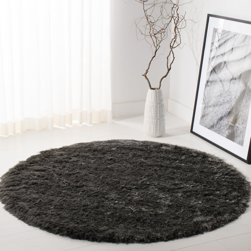 SAFAVIEH Handmade Paris Shag Danara 2.5-inch Thick Rug - 5' x 5' Round - Titanium